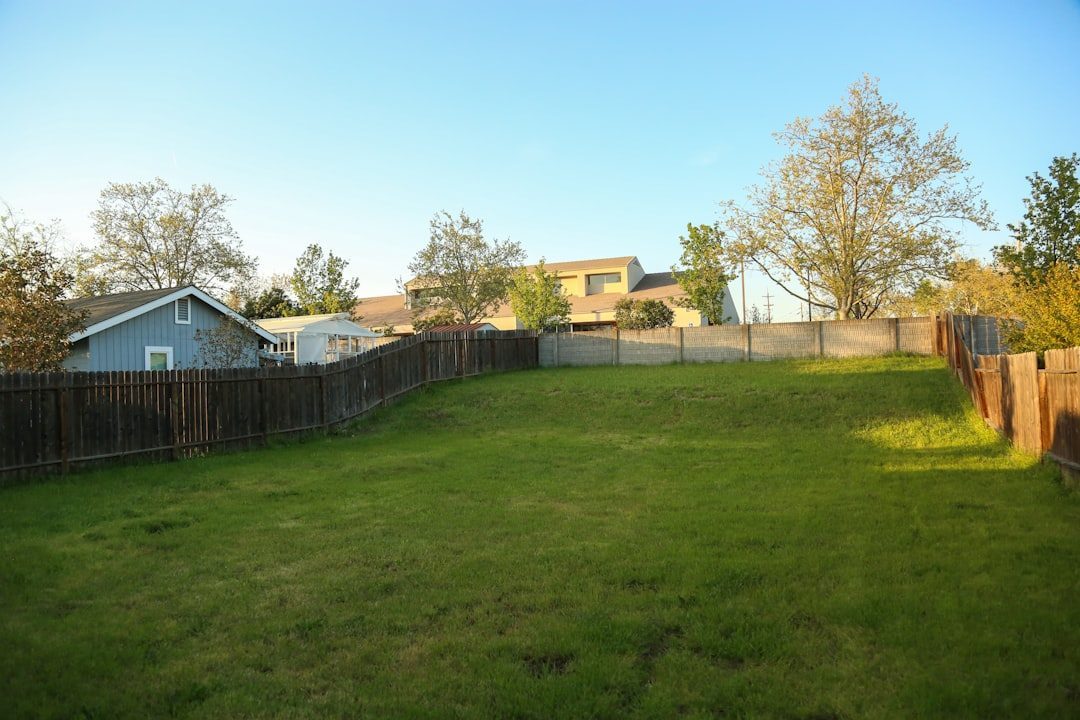 Wooden privacy fence enclosing a backyard with grass