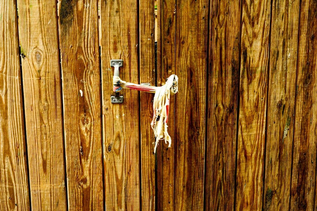 Dog gate latch and hardware on a backyard fence